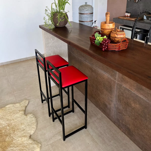 Kit 2 Banquetas Quadrada Bistro Industrial Alta Casa Bar Cozinha:vermelho