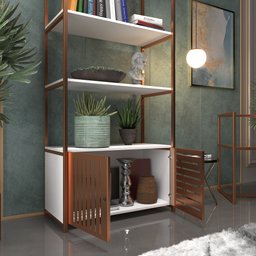 Estante de Livros Estilo Industrial Prateleira Branca Com Cobre Multiuso Escritório - 3