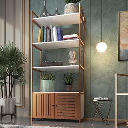 Estante de Livros Estilo Industrial Prateleira Branca Com Cobre Multiuso Escritório - 1