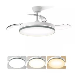 Ventilador Lampada de Teto Grande Led 3 em 1 Controle Remoto Retratil Ajustavel Quarto Sala Casa Tra - 4