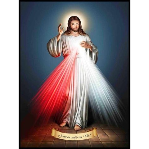 Quadro Decorativo Religioso Jesus Misericordioso Luxo 30x40cm com Moldura e Vidro