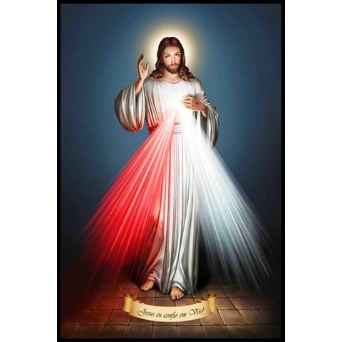 Quadro Decorativo Religioso Jesus Misericordioso Sala Luxo 40x50cm com moldura e vidro