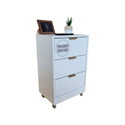 Mesa de Cabeceira Branca 40cm 3 Gavetas Mdf Quarto Gaveteiro Puxador Dourado-com Rodinhas Já Montado - 5