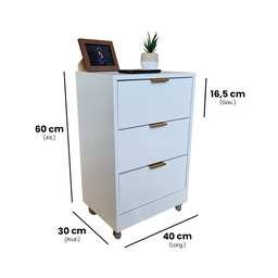 Mesa de Cabeceira Branca 40cm 3 Gavetas Mdf Quarto Gaveteiro Puxador Dourado-com Rodinhas Já Montado - 2