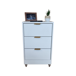 Mesa de Cabeceira Branca 40cm 3 Gavetas Mdf Quarto Gaveteiro Puxador Dourado-com Rodinhas Já Montado - 1