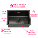 Ver imagem 6 de Cuba Preta 54x44 Cm Aço Inox 304 Cozinha Área Gourmet com Válvula Inovartte Icb09