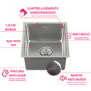 Ver imagem 6 de Cuba Aço Inox 304 Cromada 44x38 Cm Moderna com Válvula Inovartte Icb05