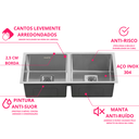 Ver imagem 5 de Cuba Dupla Cromada Cozinha Gourmet Moderna em Aço Inox 304 com Válvula Inovartte Icb01