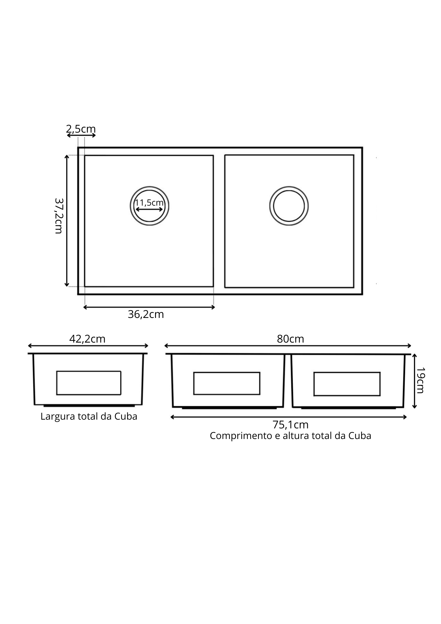 Cuba Dupla Preta Aço Inox 304 Cozinha Área Gourmet Moderna com Válvula Inovartte Icb08 - 5