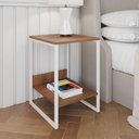 Ver imagem 1 de Mesa Cabeceira Industrial Lateral De Cama Amêndoa Tókio Base Ferro Branco Cor: Amendoa