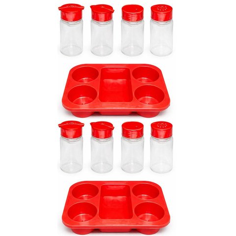 Kit 2 Porta Condimentos para Restaurantes e Lanchonetes 4 Frascos Vermelho
