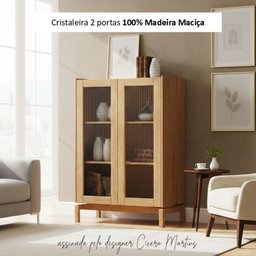 Cristaleira 2 Portas 115cm 100% Madeira Maciça Barcelona - 7