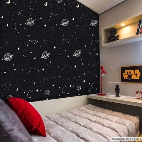 Papel de Parede Constelações - Várias Cores - Preto