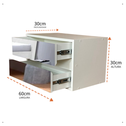 Mesa de Cabeceira Suspensa com 2 Gavetas Espelhadas 60x30x30 - 2
