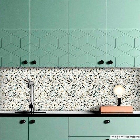 Papel de Parede Lavavel para Banheiro Cozinha Revestimento Brilho Granilite Mentol - 0,58 x 1,00m