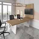 Ver imagem 1 de Mesa de Escritório 2,00m e Painel de Tv com Passa Cabos F5 Cor:macadâmia com Branco
