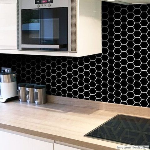 Papel de Parede Pastilha para Cozinha Colmeia - Varias Cores - Preto