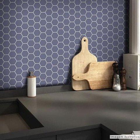 Papel de Parede Pastilha para Cozinha Colmeia - Varias Cores - Azul