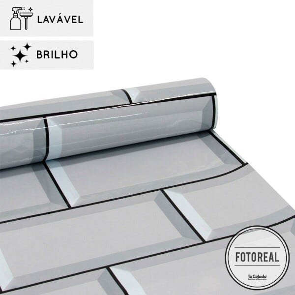 Papel de Parede Lavavel para Banheiro Cozinha Revestimento Brilho Azulejo Metro Branco - 0,58 x 1,00 - 2