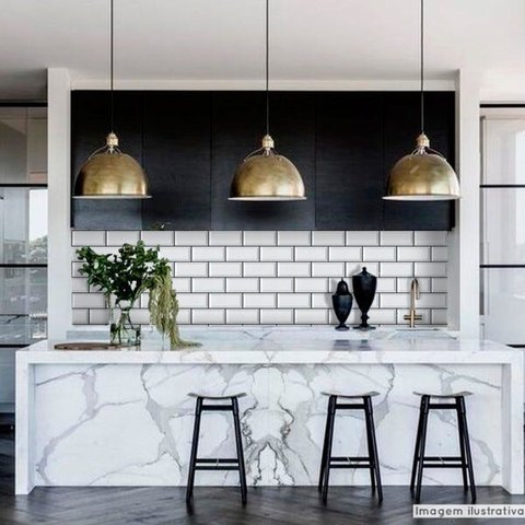 Papel de Parede Lavavel para Banheiro Cozinha Revestimento Brilho Azulejo Metro Branco - 0,58 x 1,00