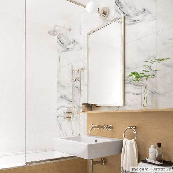 Papel de Parede Lavavel para Banheiro Cozinha Revestimento Fosco Mármore Branco Prime - 0,58 x 1,00m