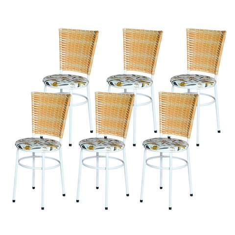 6 Cadeiras para Mesa Branca Hawai Palha Assento Floral:floral Orquídea