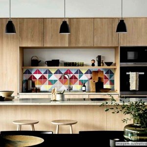 Papel de Parede Lavavel para Banheiro Cozinha Revestimento Brilho Azulejo Triângulo Color - 0,58 x 1