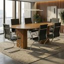 Ver imagem 1 de Kit 7 Peças com Mesa de Reunião com Tampo Orgânico e 6 Cadeiras Escritório Fixa Esteirinha Espresso