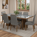 Ver imagem 1 de Conjunto Sala de Jantar Tampo de Vidro 6 Cadeiras Rustic/Cinza/Silver Pienza Madesa