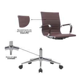 Kit 8 Cadeiras de Escritório Diretor Eames em Couro - Café - 7
