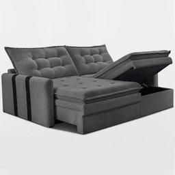 Sofá Baú sem Caixa Retrátil 2,00m Softgel Petit Boucle Cinza Escuro Cama Inbox - 8