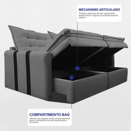 Sofá Baú sem Caixa Retrátil 2,00m Softgel Petit Boucle Cinza Escuro Cama Inbox - 6