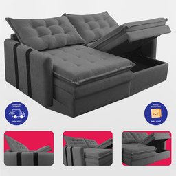 Sofá Baú sem Caixa Retrátil 2,00m Softgel Petit Boucle Cinza Escuro Cama Inbox - 7