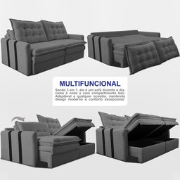 Sofá Baú sem Caixa Retrátil 2,00m Softgel Petit Boucle Cinza Escuro Cama Inbox - 5