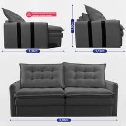 Sofá Baú sem Caixa Retrátil 2,00m Softgel Petit Boucle Cinza Escuro Cama Inbox - 4