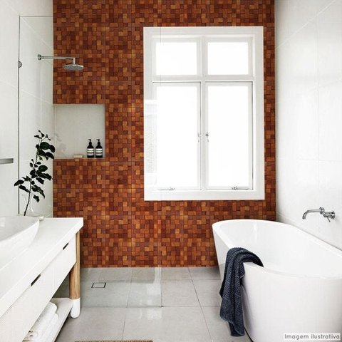 Papel de Parede Lavavel para Banheiro Cozinha Revestimento Fosco Madeira Mosaico Pastilha - 0,58 x 1
