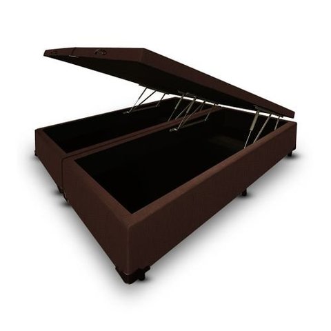 Cama Box Baú King Bipartido Blindado Suede Marrom Com Pistão A Gás