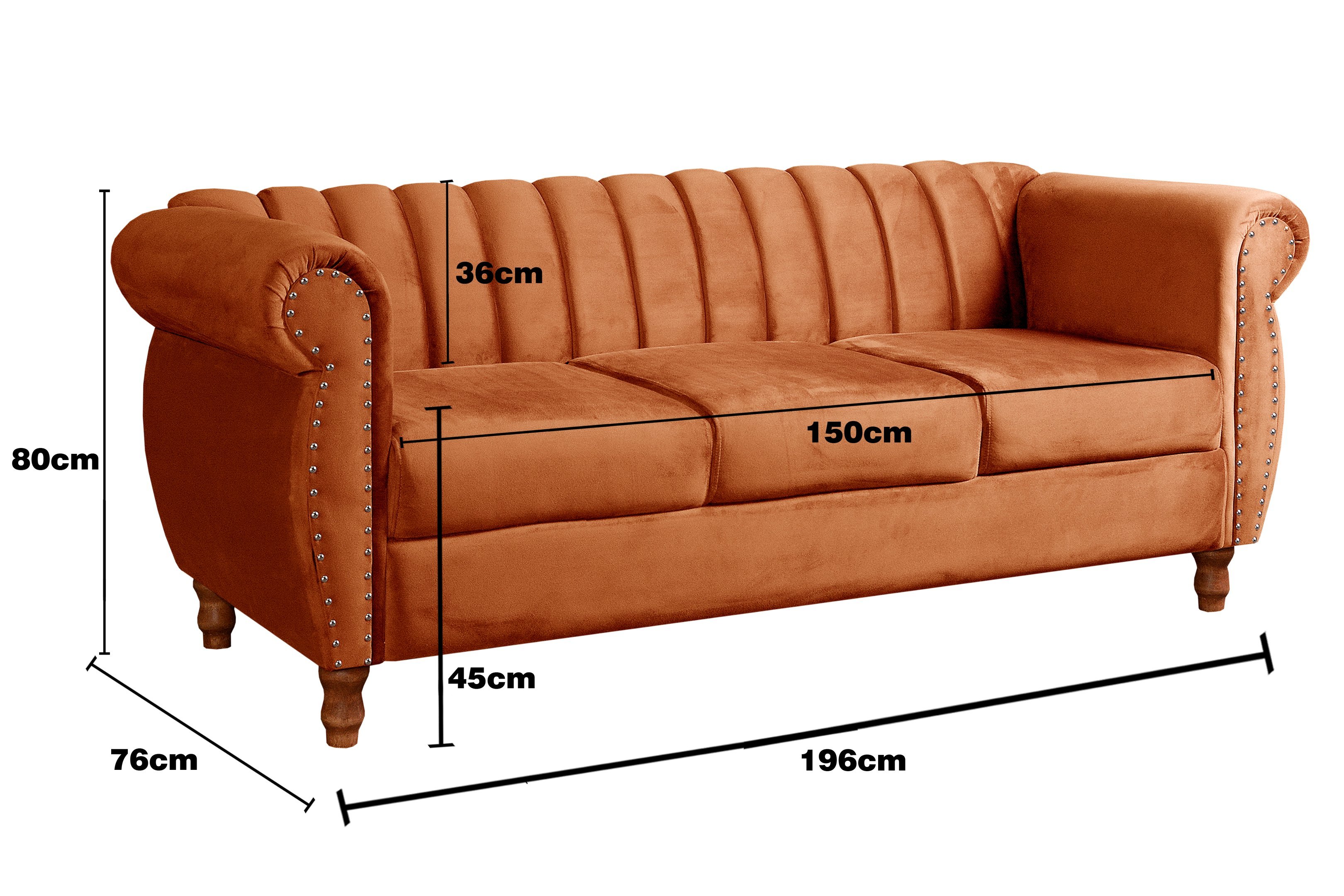 Sofá Chesterfield Realeza 3 Lugares Decoração Retrô - Veludo Terracota - 4