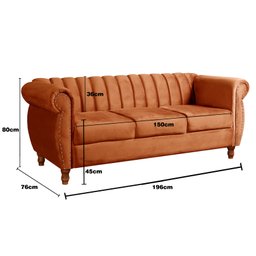 Sofá Chesterfield Realeza 3 Lugares Decoração Retrô - Veludo Terracota - 4