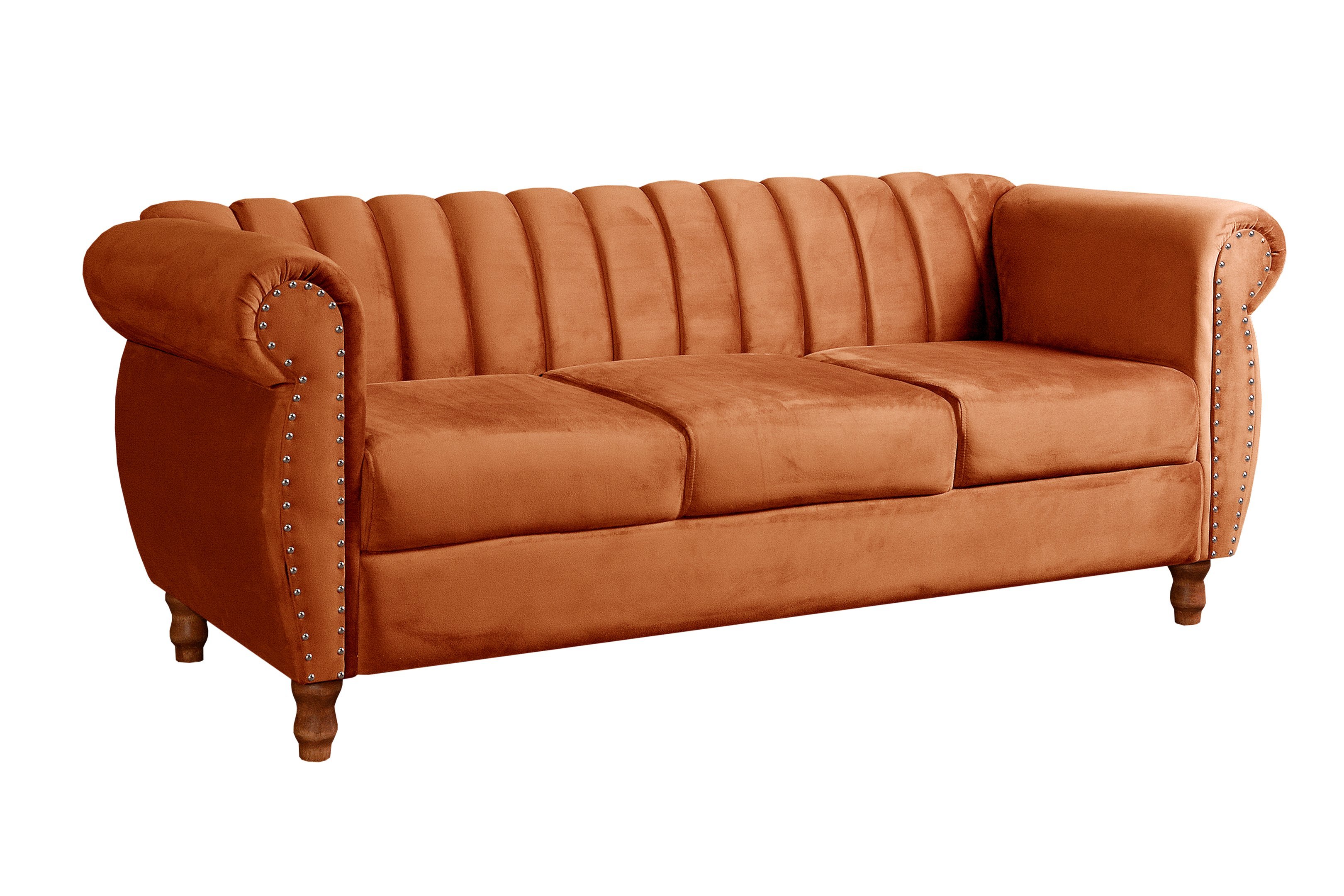 Sofá Chesterfield Realeza 3 Lugares Decoração Retrô - Veludo Terracota - 2