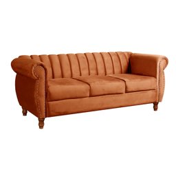 Sofá Chesterfield Realeza 3 Lugares Decoração Retrô - Veludo Terracota - 2
