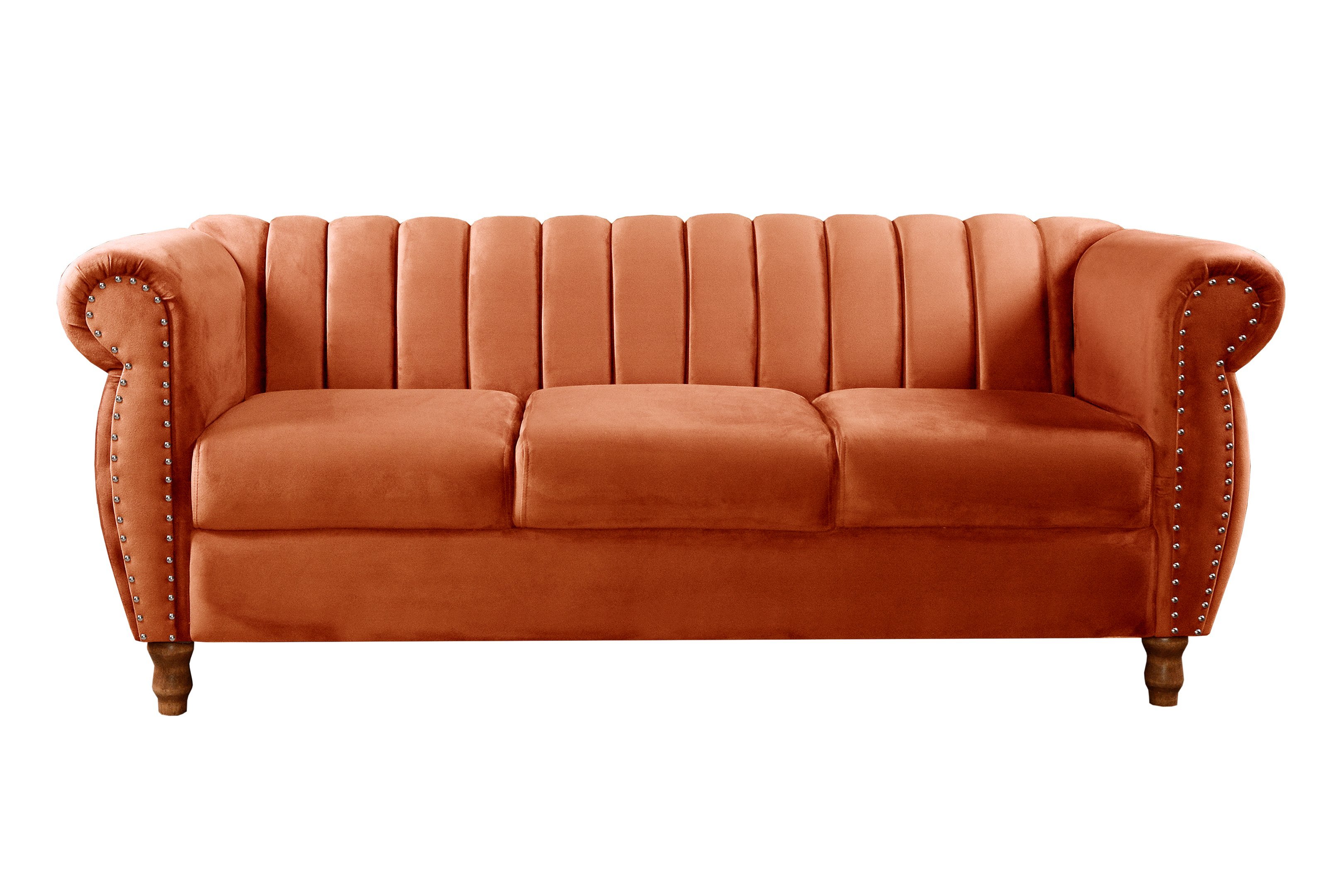 Sofá Chesterfield Realeza 3 Lugares Decoração Retrô - Veludo Terracota