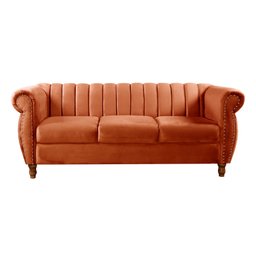 Sofá Chesterfield Realeza 3 Lugares Decoração Retrô - Veludo Terracota - 1