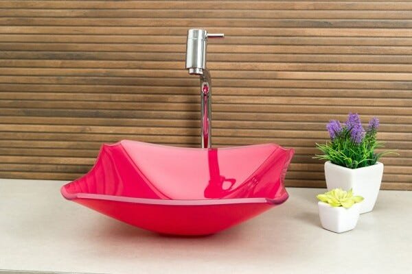 Kit Banheiro Cuba de Vidro Retrô 30 Cm + Torneira Link + Válvula Click - Rosa - 2