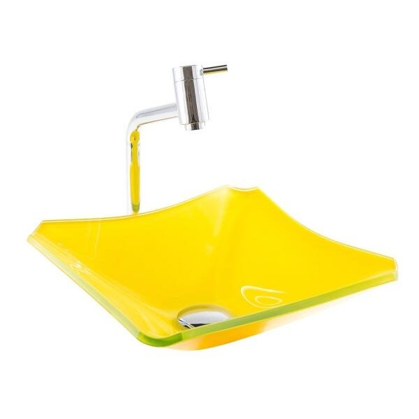 Kit Banheiro Cuba de Vidro Retrô 30 Cm + Torneira Link + Válvula Click - Amarelo - 3