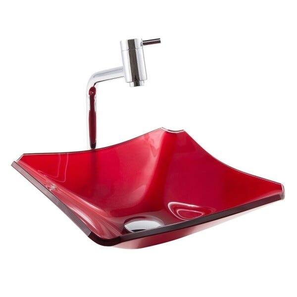 Kit Banheiro Cuba de Vidro Retrô 30 Cm + Torneira Link + Válvula Click - Vermelho escuro - 3