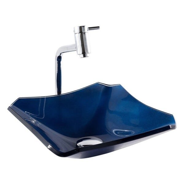 Kit Banheiro Cuba de Vidro Retrô 30 Cm + Torneira Link + Válvula Click - Azul escuro - 3