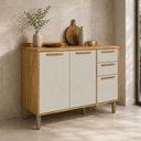 Ver imagem 1 de Balcão de Cozinha 120 cm Trebbiano 3 Portas 2 Gavetas 100% MDF Amêndoa/Off White - Rio Doce