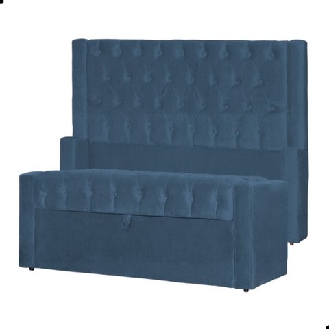 Kit Cabeceira e Calçadeira Baú Emma Suede Casal 140 Cm