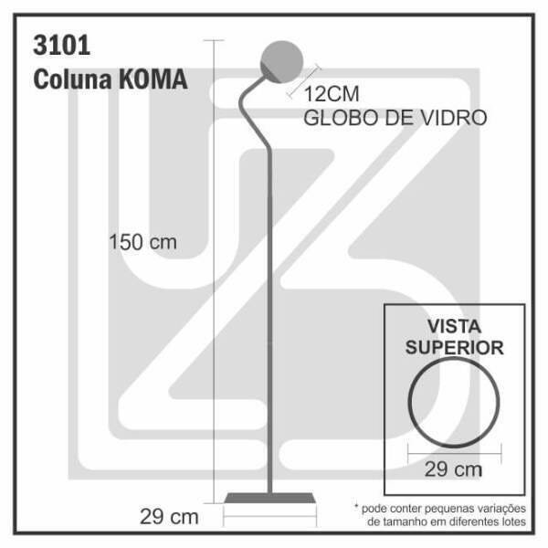 Luminária de Coluna Abajur Piso Chão Globo - KOMA + Lâmpada G9 110V - 5